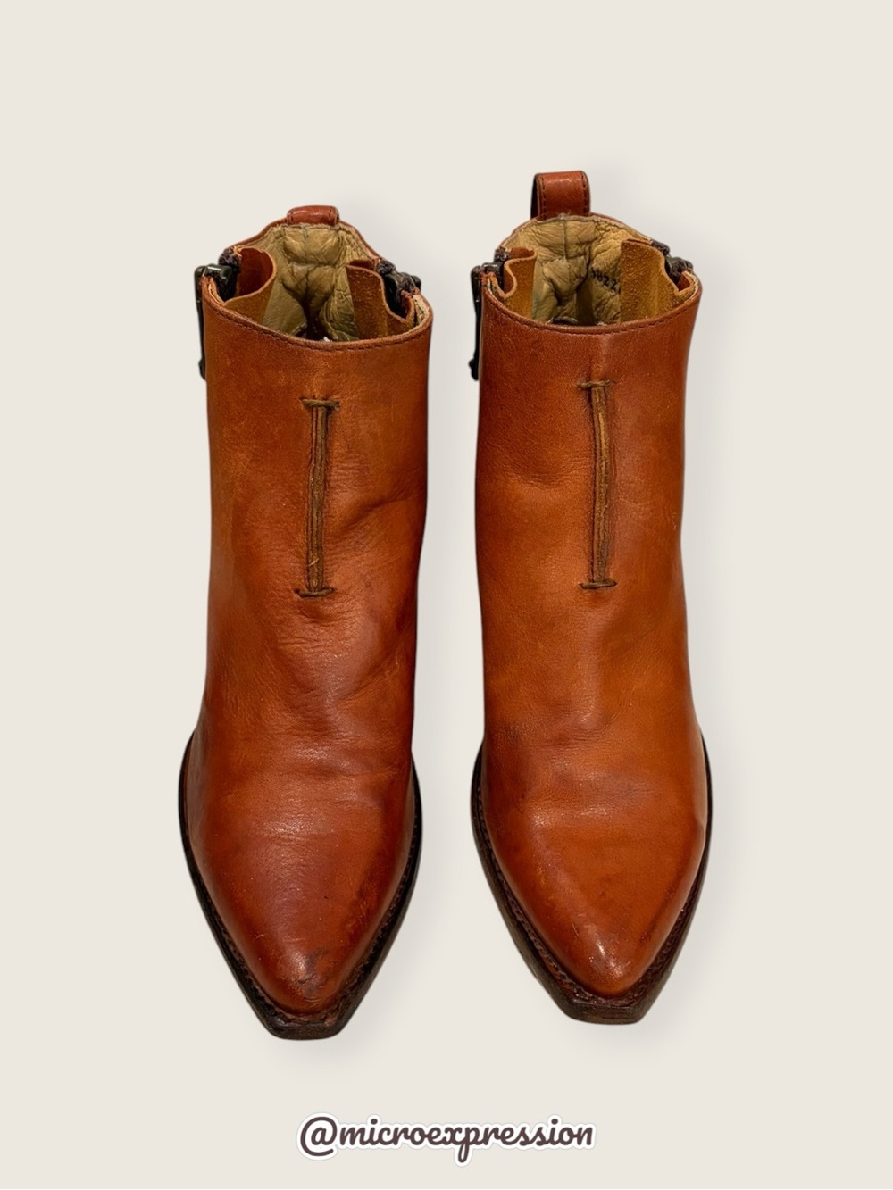 $369 Frye Sacha Moto Shortie Cognac Brown Leather Western Cowboy Ankle Booties - Picture 11 of 16